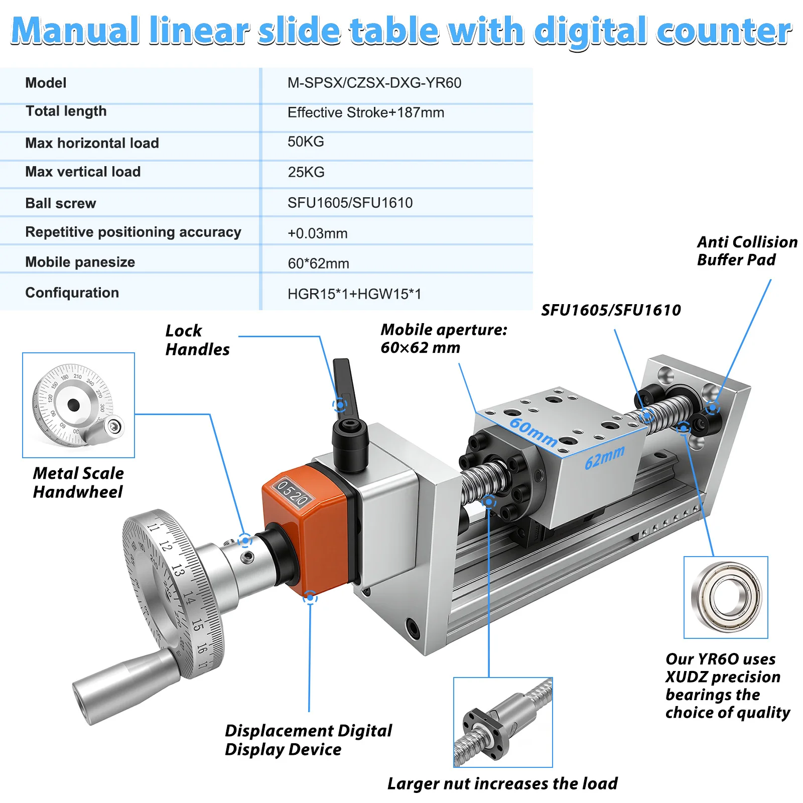 60KG Load Manual Linear Guide  - Linear Guide Rail recension och pris